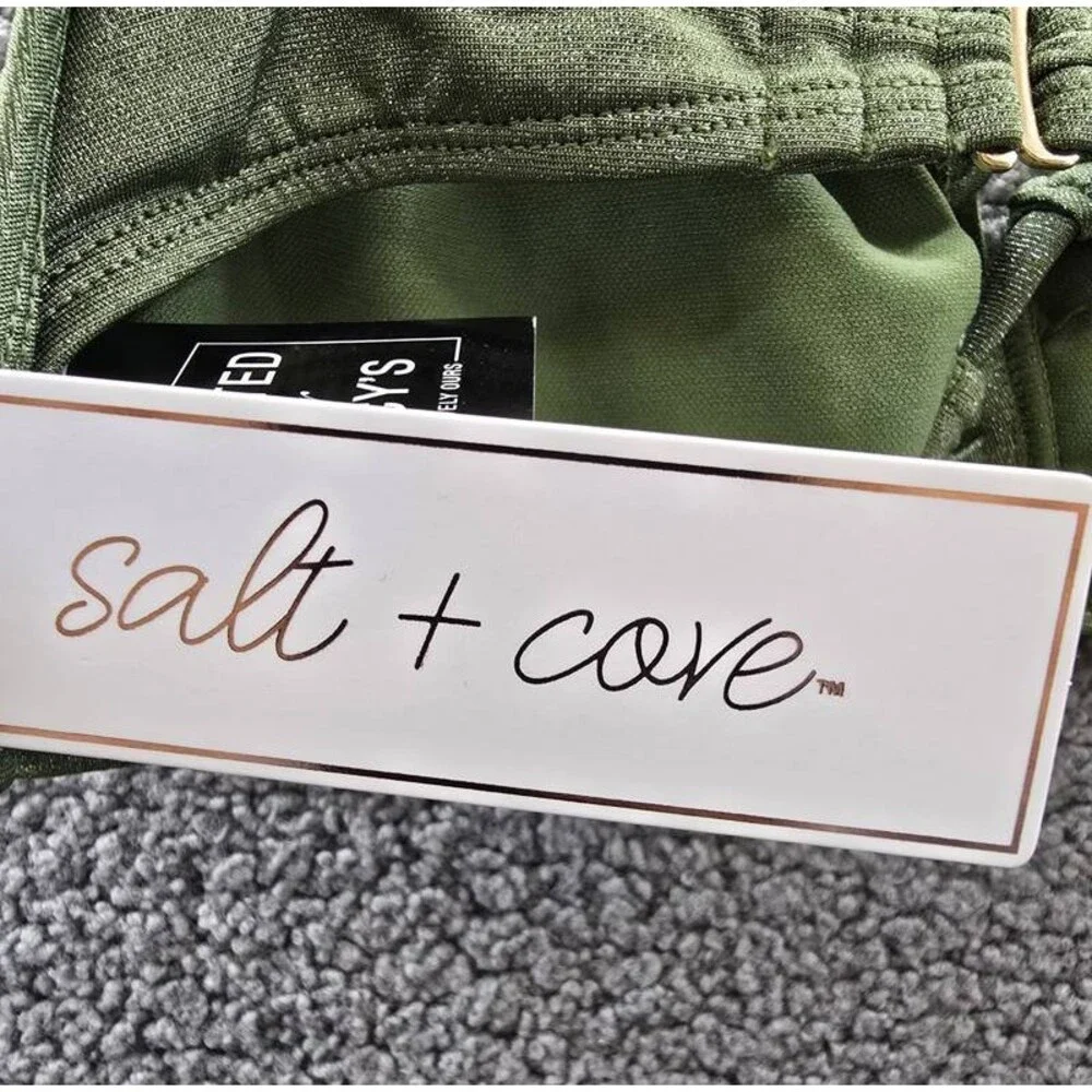 Salt + Cove Solid Lurex Twist-Front Bralette Bikini Women's XL Olive Hook Back